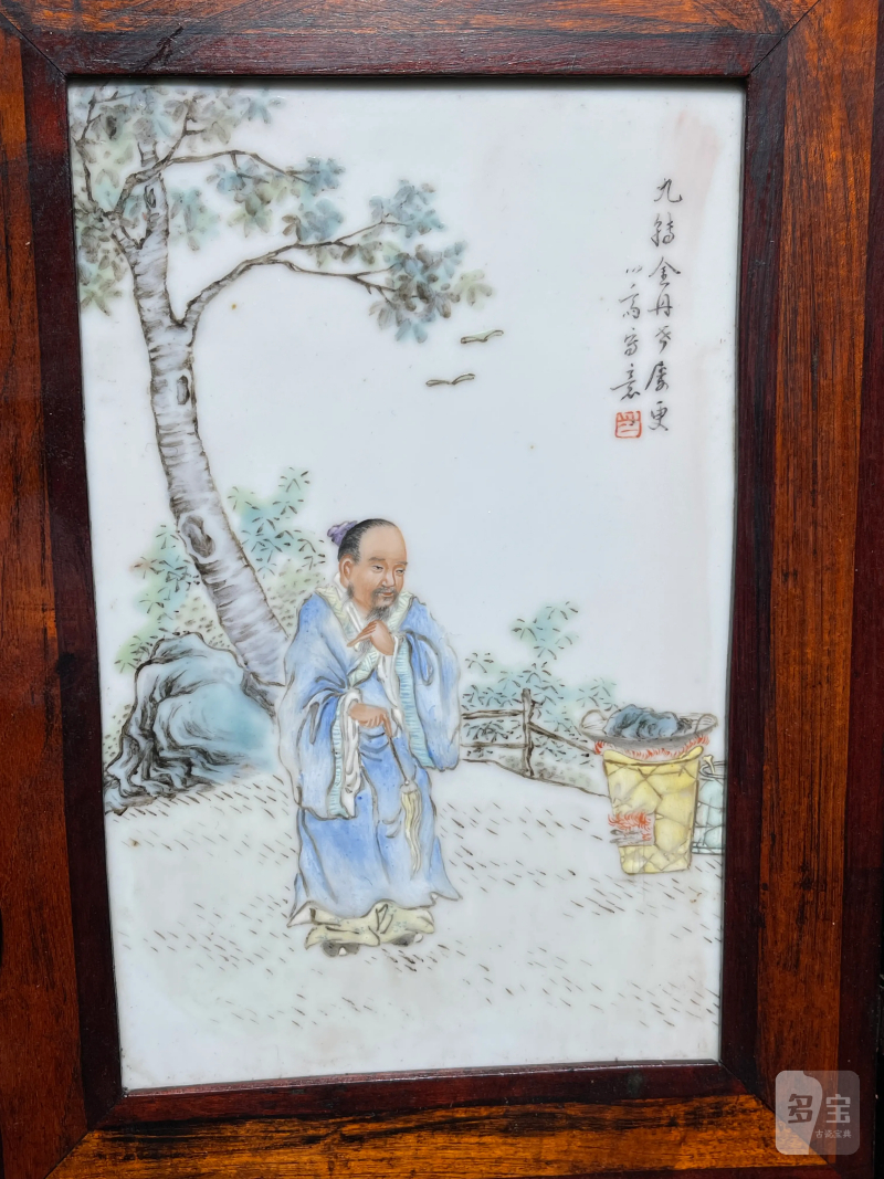 民国 粉彩神仙人物纹瓷板一组四件 - 图3